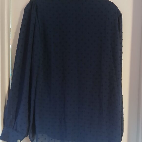 Beacon Appatel Women's Faux Wrap Swiss Dot Long Sleeve Navy Top NWOT - Picture 7 of 7